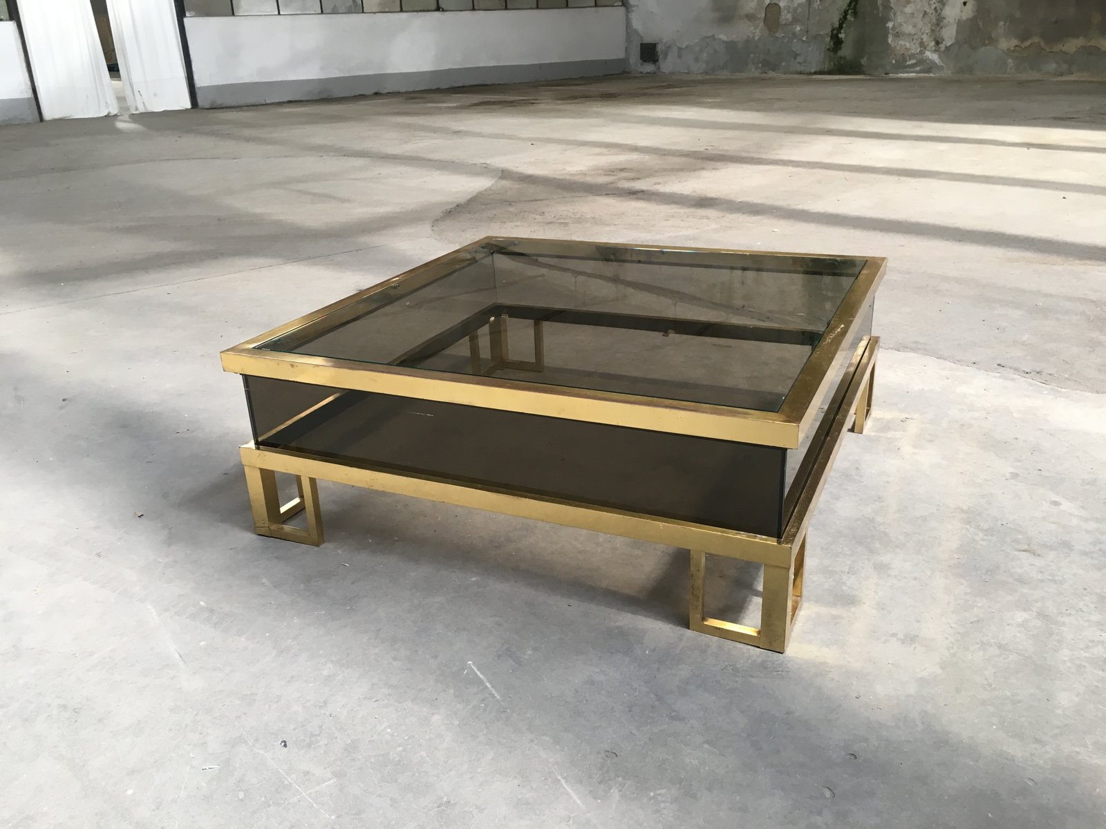 Vintage French Brass Coffee Table With Sliding Glass Top Vintage French Brass Coffee Table With Sliding Glass Top