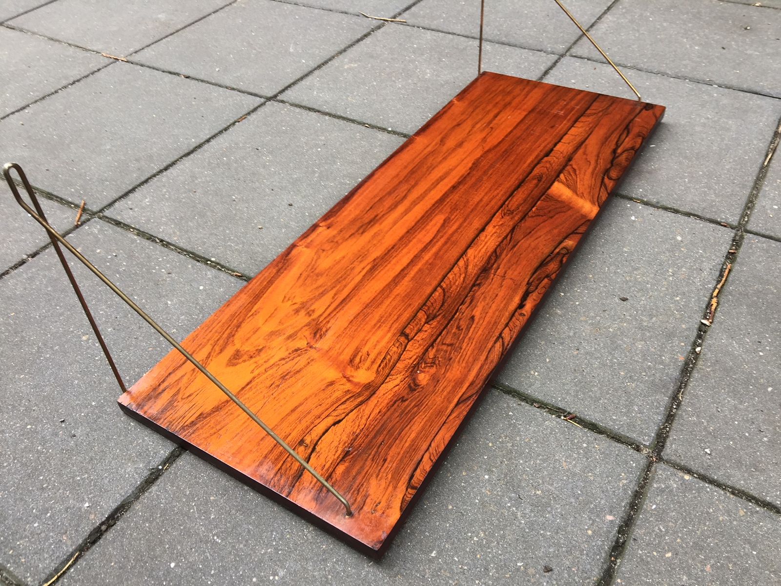 Wall Mounted Floating Shelf In Rosewood & Brass, 1960S Wall Mounted Floating Shelf In Rosewood & Brass, 1960S