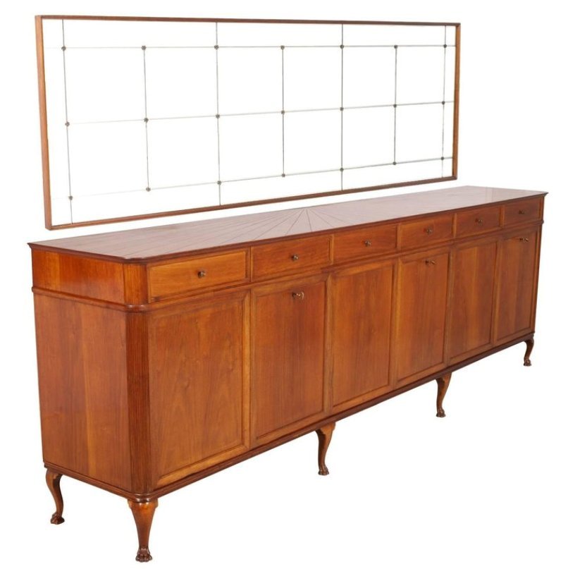 Vintage Mirrored Credenza By Osvaldo Borsani Luigi Brusotti For