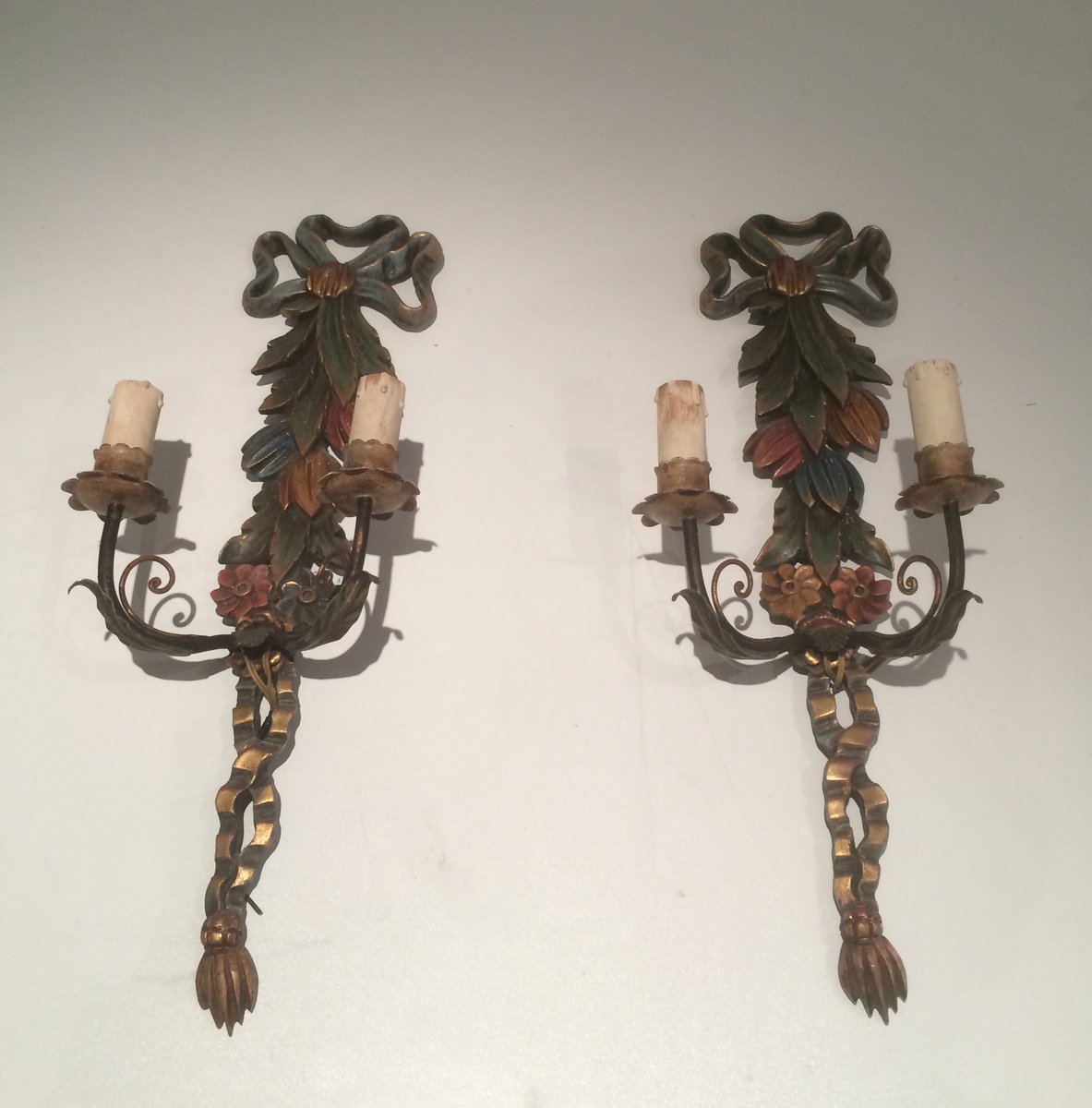 Italian Wooden Wall Sconces Set Of 2