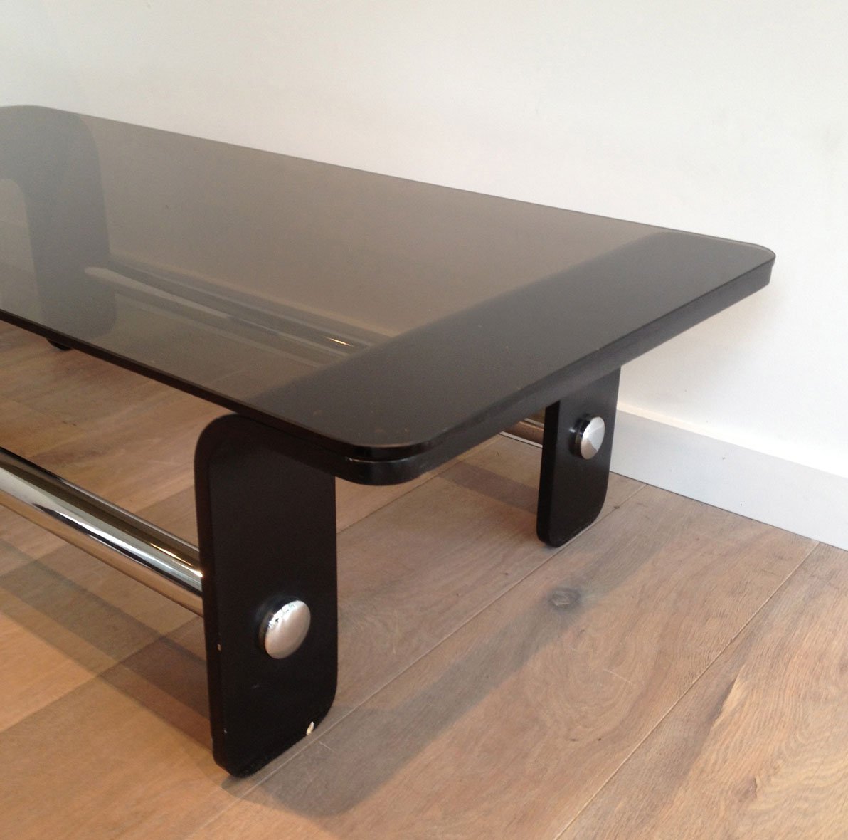 Mid Century Coffee Table in Black Wood, Chrome and Smoked ...