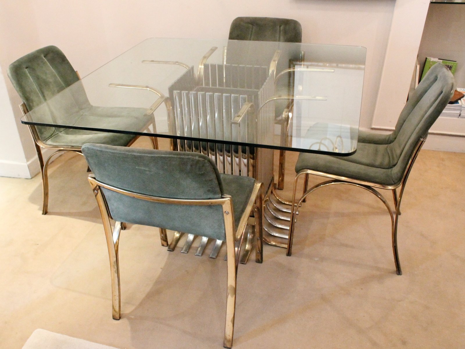 Italian Glass Dining Table With Four Chairs 1970 For At Pamono