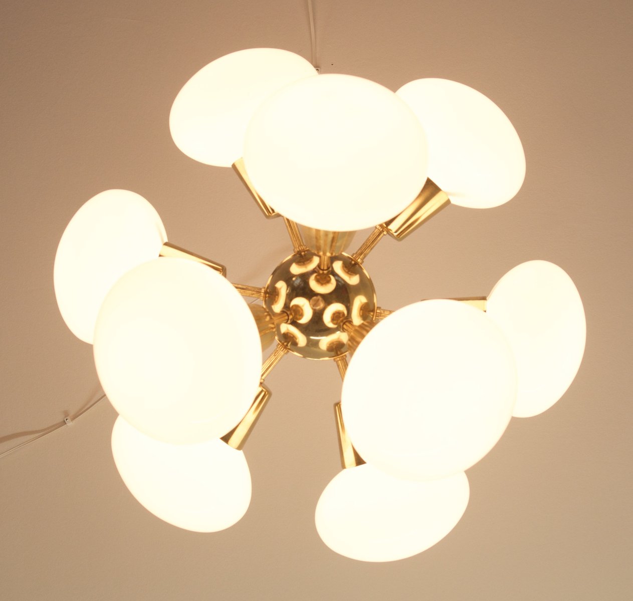 Mid-Century Sputnik Milk Glass Chandelier, 1960s for sale at Pamono