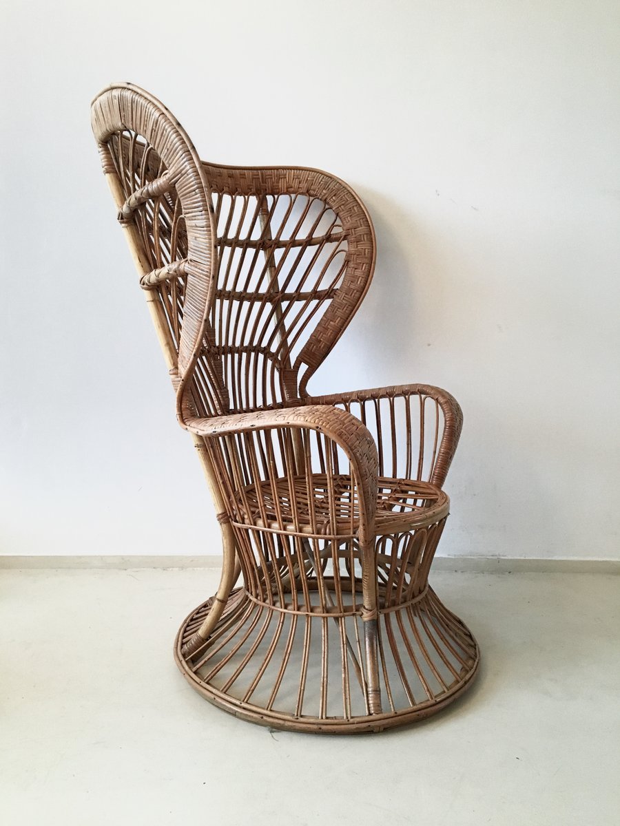 High Back Rattan Chair, 1940s for sale at Pamono