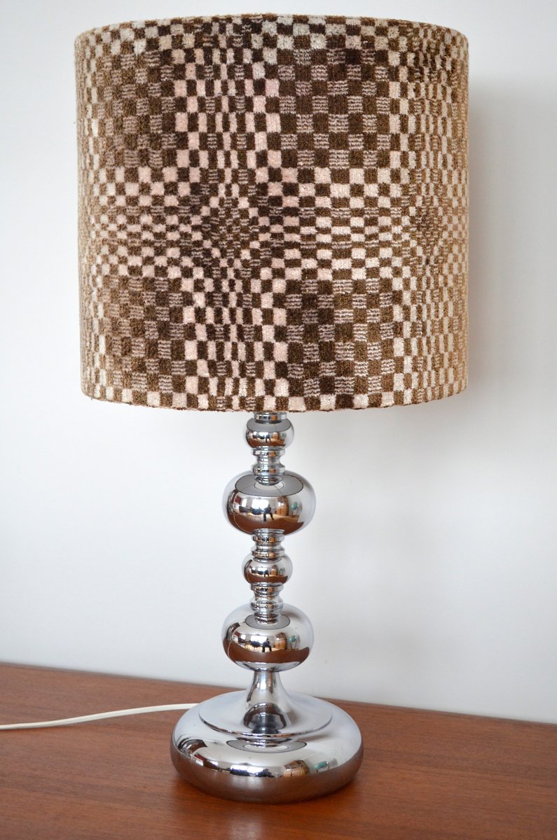 Patterned Velour Shade Table Lamp, 1970s for sale at Pamono