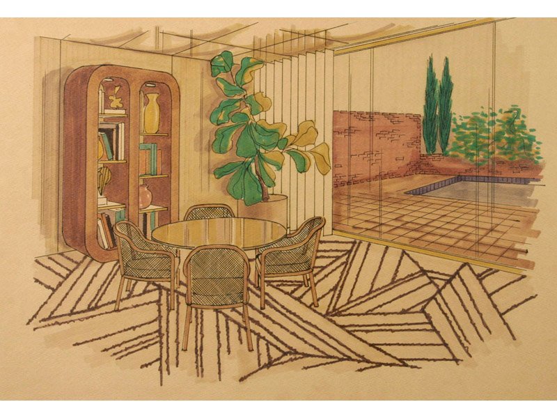 Mid-Century American Interior Drawing, 1950s for sale at Pamono Mid-Century American Interior Drawing, 1950s for sale at Pamono